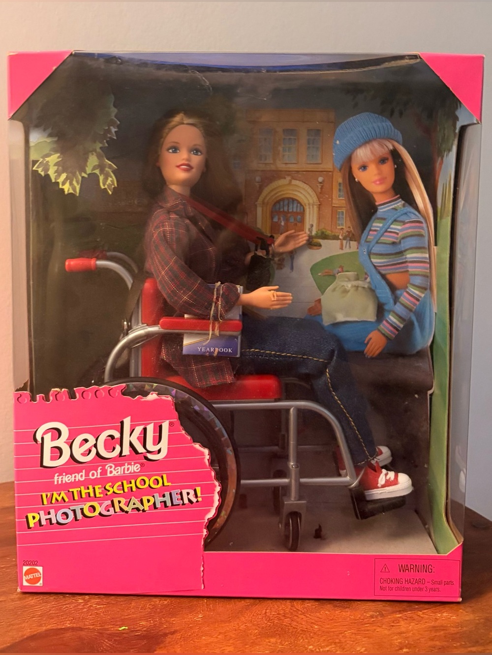 Mattel Becky friend of Barbie Doll in Pink & Blue School Outfit with Wheelchair